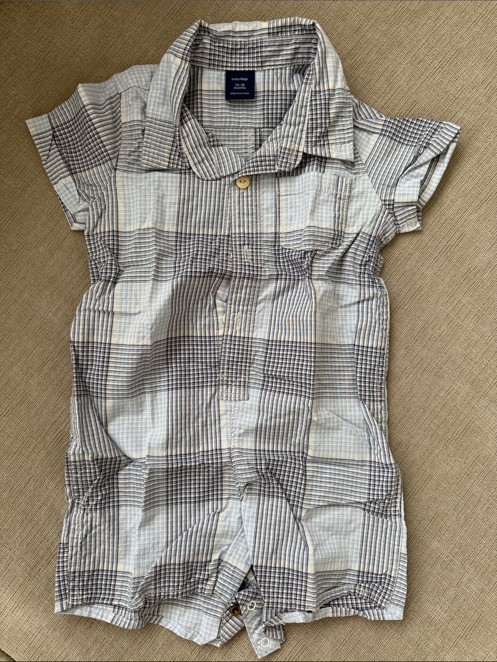 Baby GAP Blue and White Plaid Button Romper